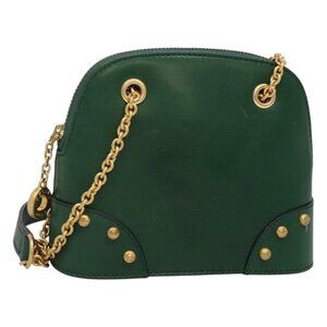 Authentic CELINE Chain Shoulder Bag Leather Green Gold